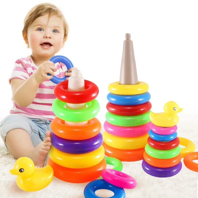 子供のためのレインボースタッキングリングタワー,モンテッソリスのおもちゃ,幼児教育,教材,積み重ねられた木,出産祝い