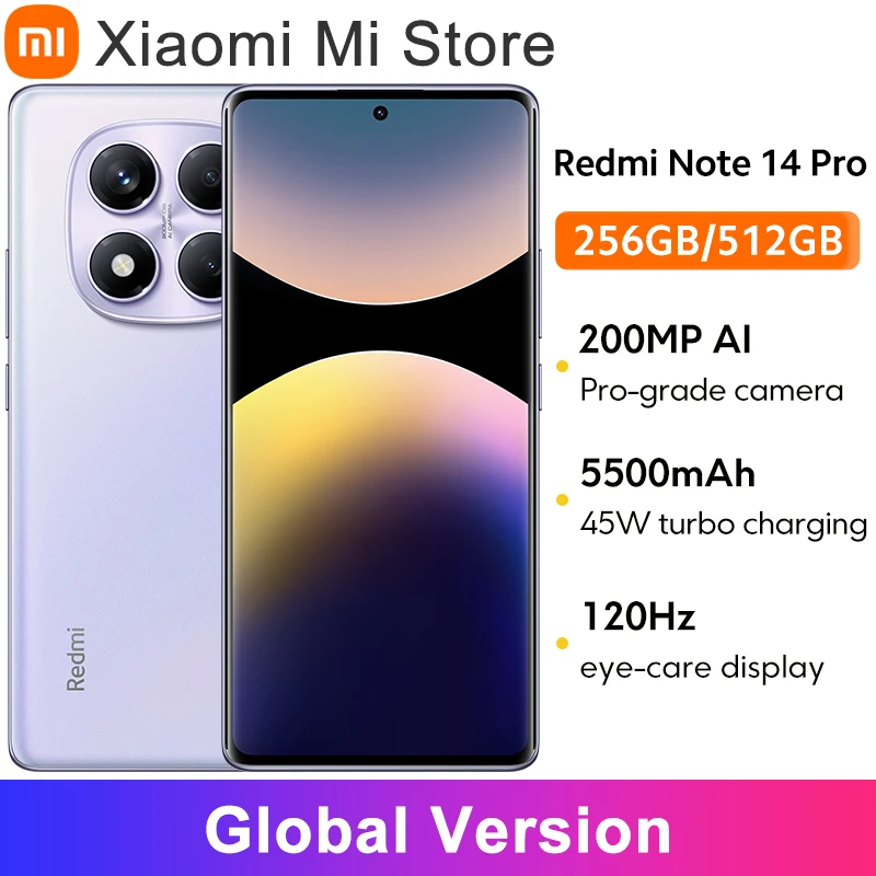 Versão global xiaomi redmi note 14 pro smartphone 200mp câmera ai 5500mah nfc helio G100-Ultra 6.67 "tela amoled