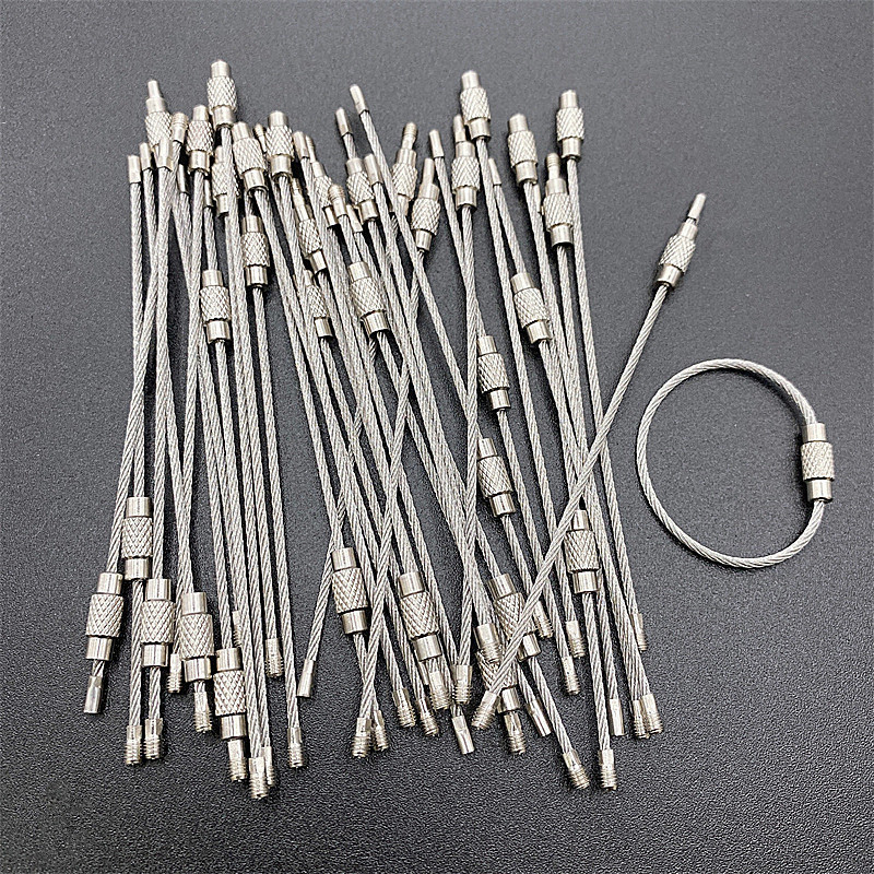 10pcs Keychain Rope Stainless Steel Wire Cable Loop Screw Lock Gadget Ring Keyring Circle Camp Hanging Outdoor Tool Accessories