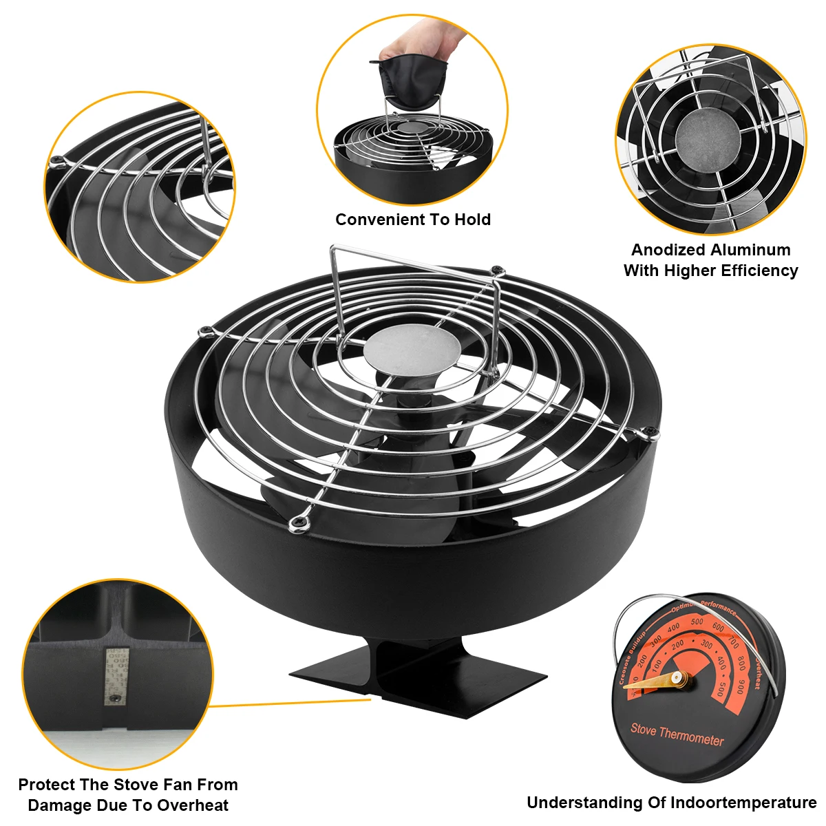4-flügeliger Ofenventilator, wärmebetriebener Kaminventilator, Holzbrenner, Öko-Ventilator, leiser Kaminventilator, für Zuhause, Winter, warme Wärmeverteilung, Mohamed Nadal