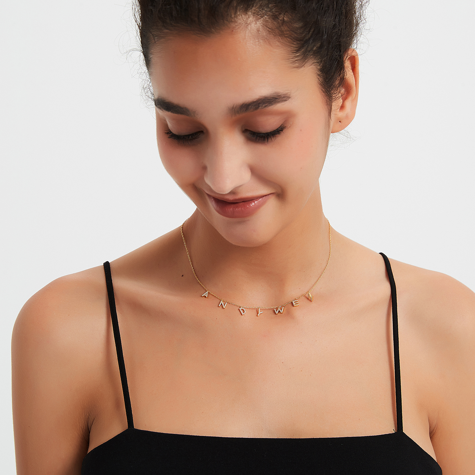 ANDYWEN 925 スターリングシルバーゴールドパーソナライズされた名前ペンダントネックレスアルファベット誕生日ギフト Valentiens ヨーロッパイニシャルジュエリー