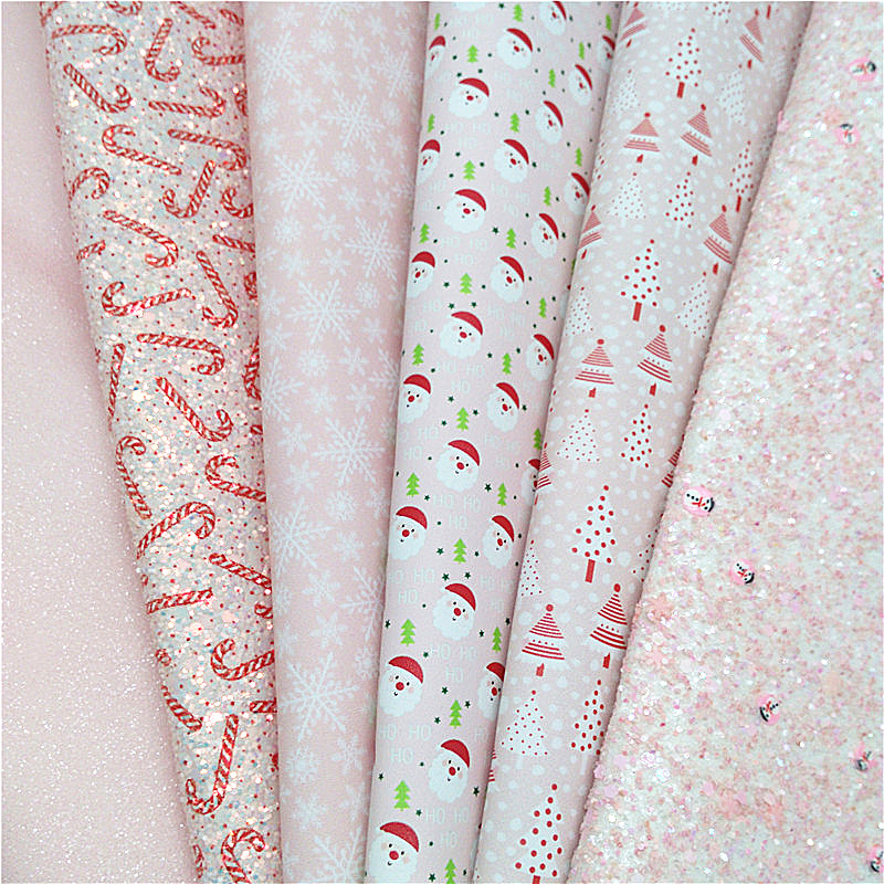 Set Kulit Palsu Natal Tongkat Dgelap Kulit Glitter Print Manusia Salju Kulit Glitter Glitter Kulit Suede Kerajinan Lembar Mini Rolls W339