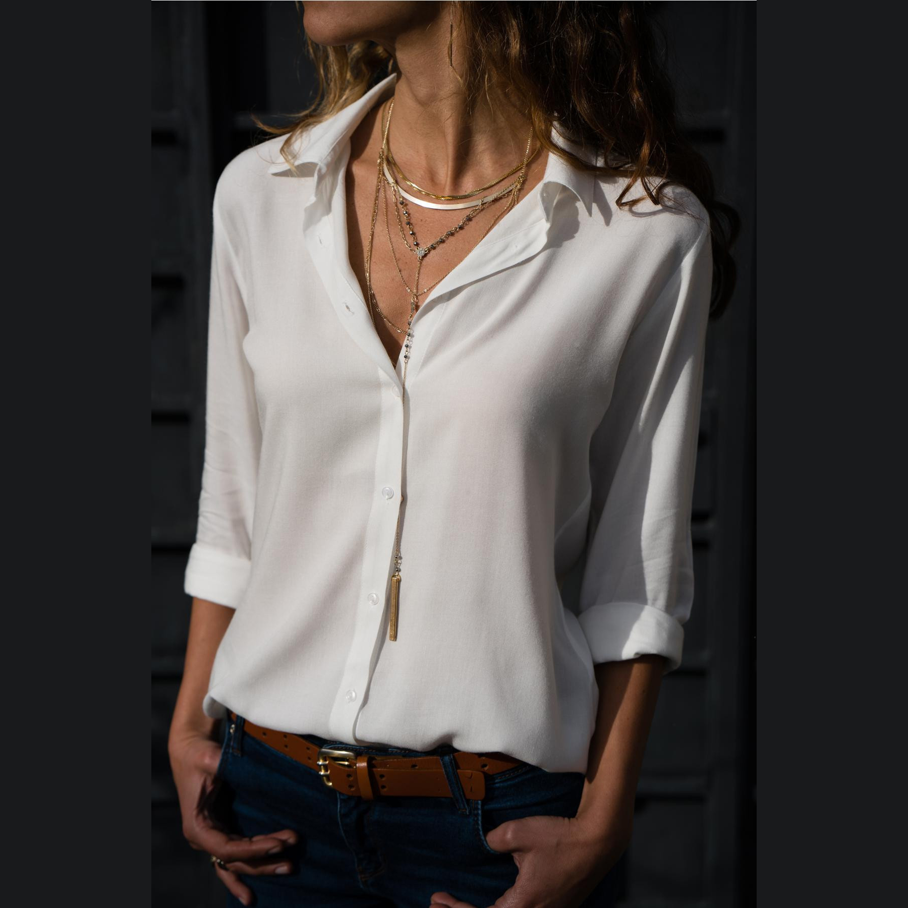 Herbst Shirt Damen Polo Kragen Büro Dame Bluse Vintage Shirt Lose Button Up Down Shirts Mode Tops