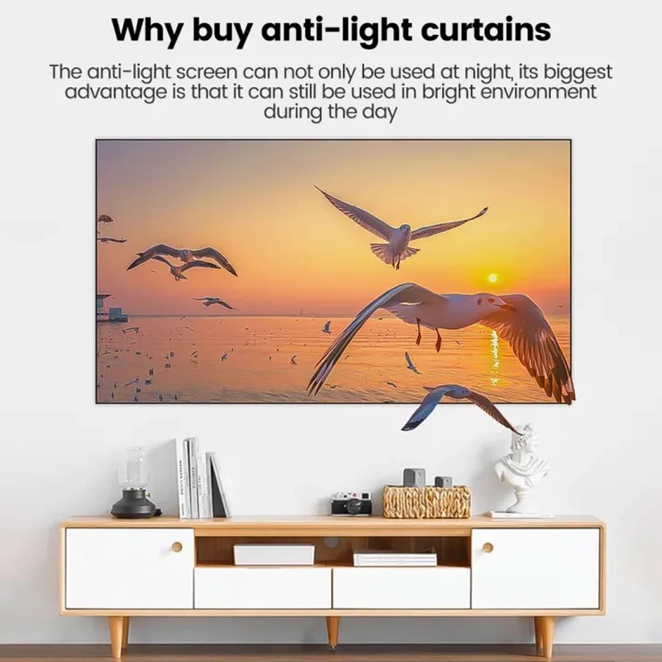 KaiAqua Projector Screen 100 120 133 Inch 16:9 Foldable Anti-Light Grey Reflective Cloth Portable Projection Screen For Home