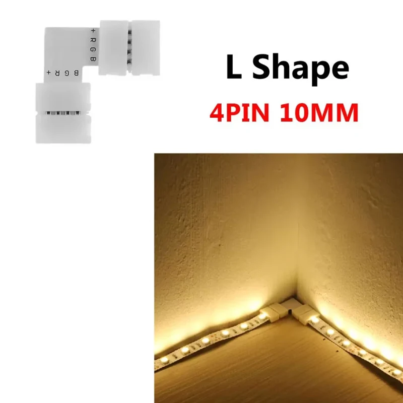 Conectores led de 4 pinos, conectores de canto de ângulo reto de 10mm de largura, adaptador sem solda, terminal de conector para 3528/5050 smd rgb, 1 peça