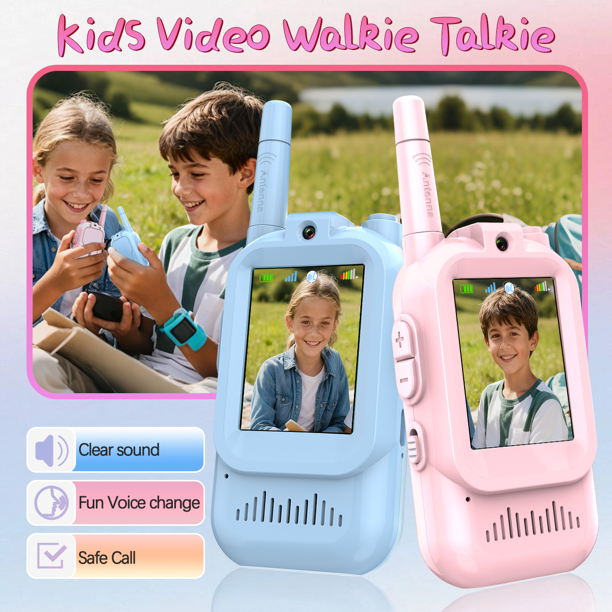 AIRITON JK200 Walkie Talkie de vídeo para niños con pantalla HD USB-C intercomunicador recargable con un solo clic para niños Gadgets tecnología regalo