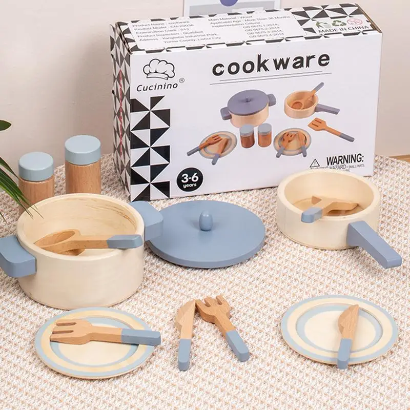 Mini utensilios de cocina de madera, olla, sartén, cocinero, juego de simulación, casa educativa, juguetes para niños, utensilios de cocina de simulación, juguete para niñas