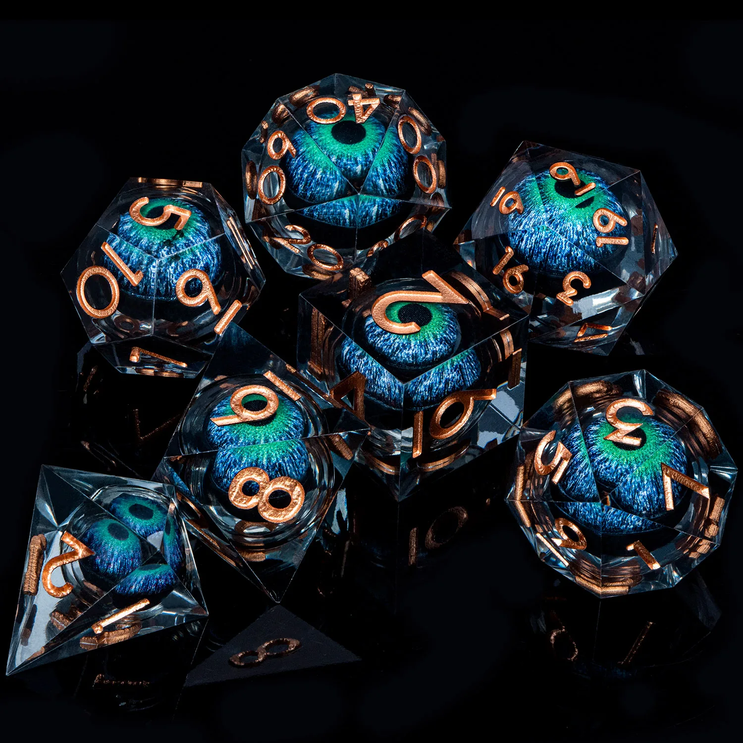 Dnd D20 ブラックブルーリキッドフローアイダイスセット & リング D と D シャープエッジダイスダンジョンとドラゴンパスファインダーロールプレイングゲーム用