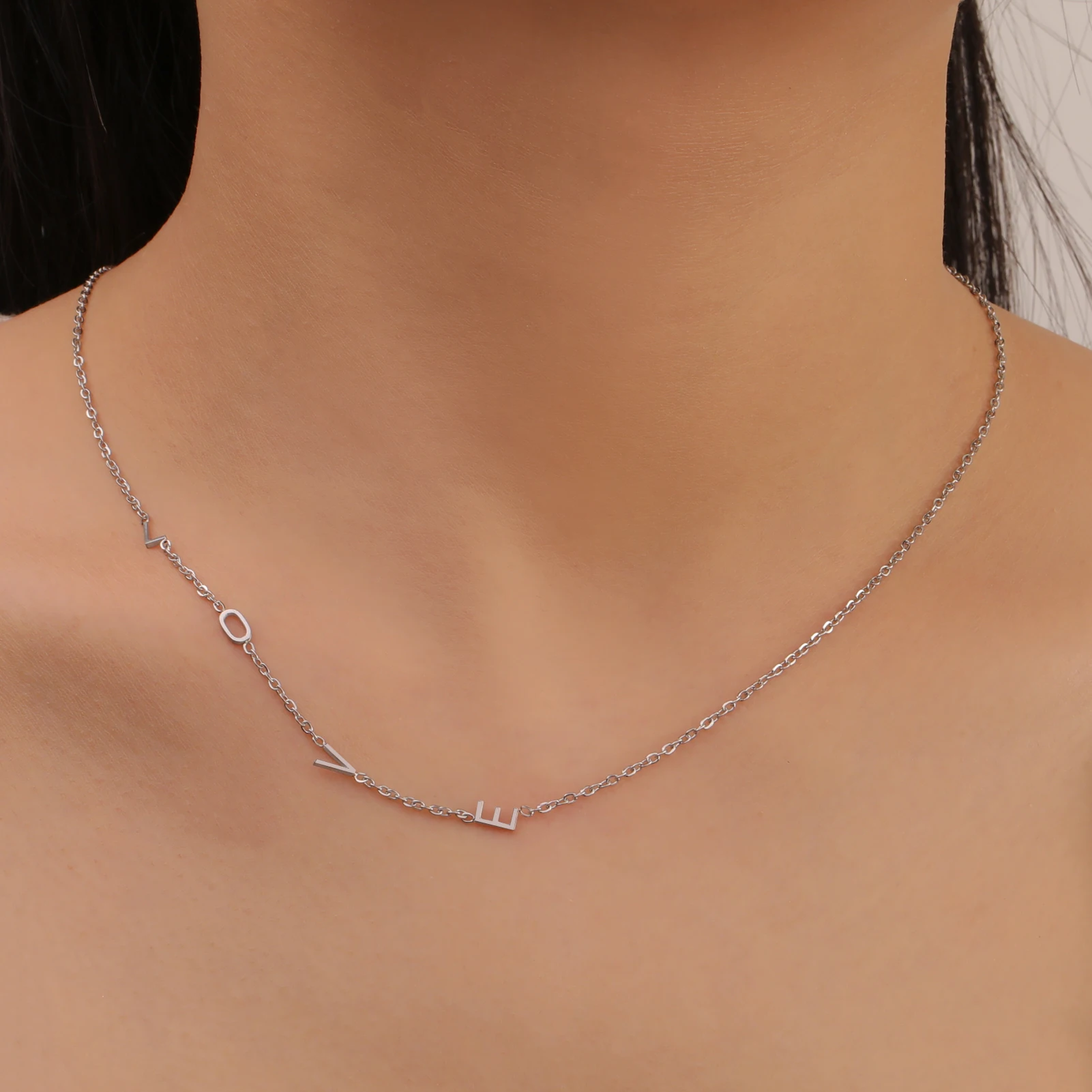 CUSTOM เริ่มต้นสร้อยคอ Choker สําหรับผู้หญิงสแตนเลส A-Z ตัวอักษรส่วนบุคคลสร้อยคอเครื่องประดับของขวัญวันวาเลนไทน์