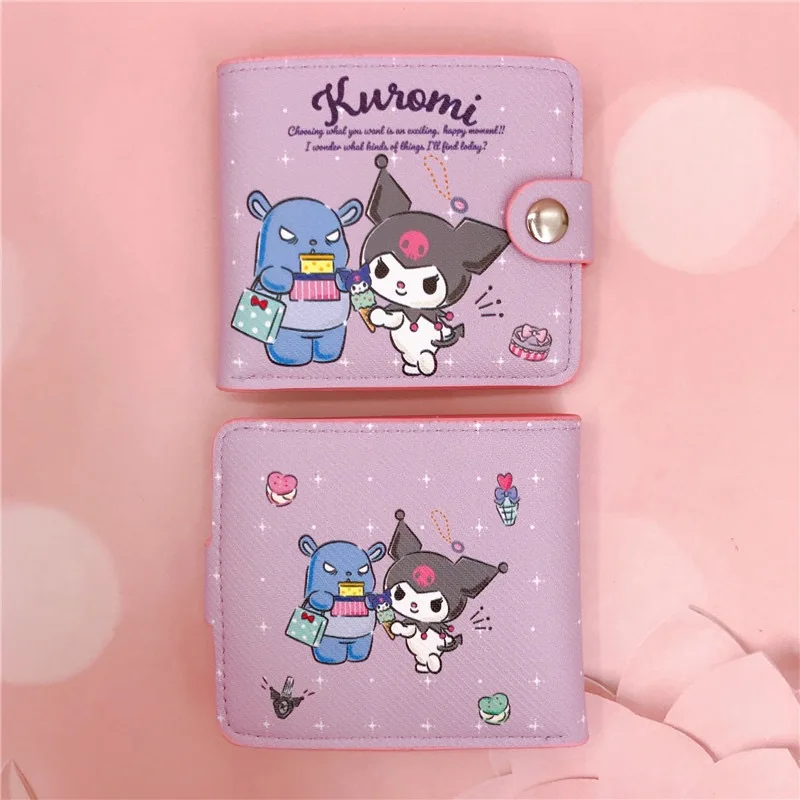 Sanrio Hello Kitty Cinnamoroll My Melody Kuromi ใหม่ Pu Casual กระเป๋าเงินกระเป๋าใส่เหรียญแพ็คเกจบัตรกระเป๋าสตางค์พร้อมปุ่ม ﻿
