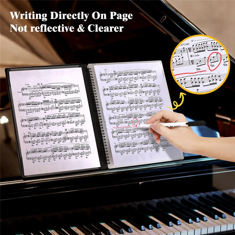 Newest Sheet Music Folder, 60 Pages, Sheet Music/Holder,Fits Letter Size A4, Writable & Detachable Choir Folder (Black)