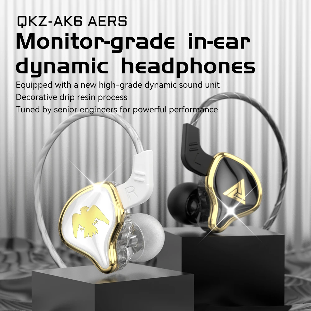 Original qkz ak6 ares/dmx/akx fones de ouvido alta fidelidade graves pesados no monitor com fio com microfone cancelamento ruído esporte jogo música