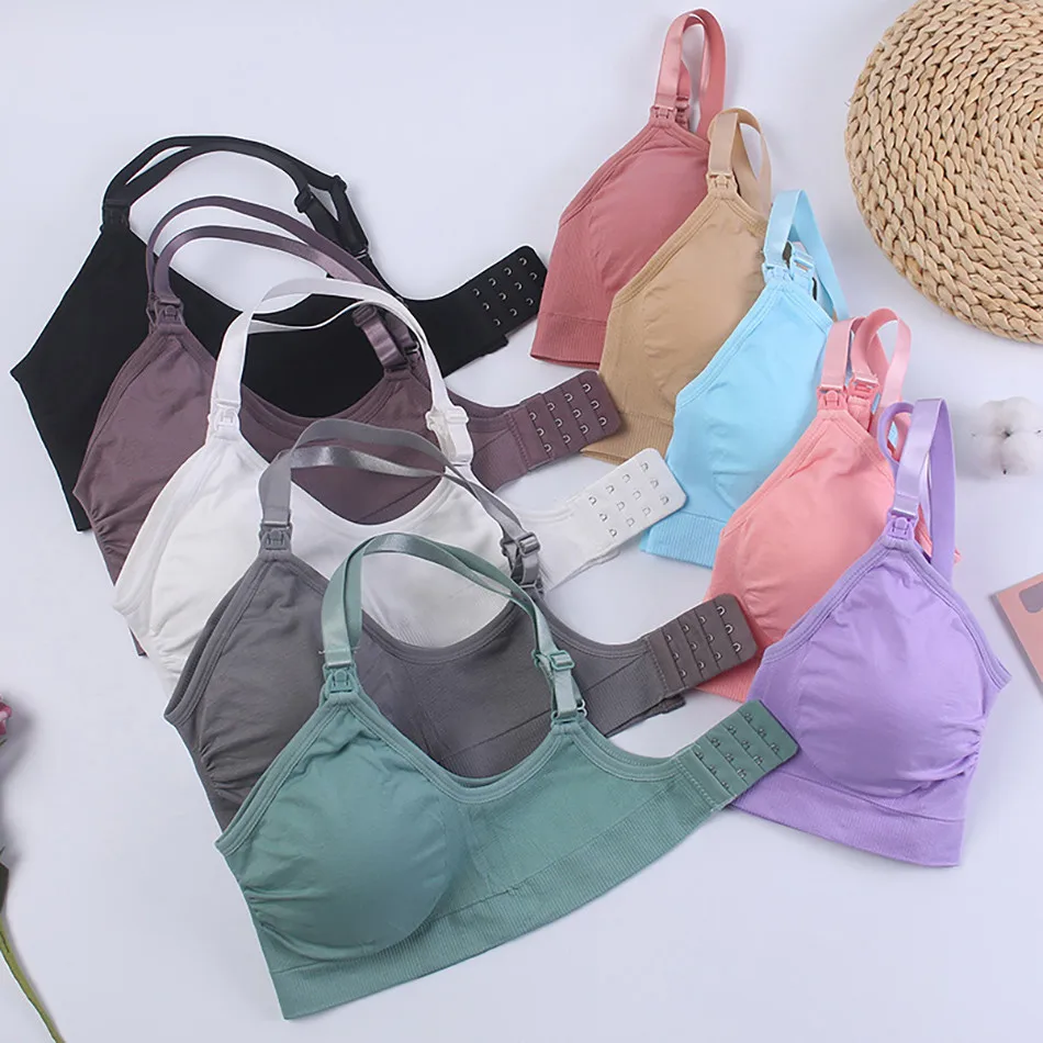 Fivela Aberta Amamentação Sutiã, Roupa Interior com Anel Removível, Dupla Camada, Sem Costura, Top, Sem Anel de Aço