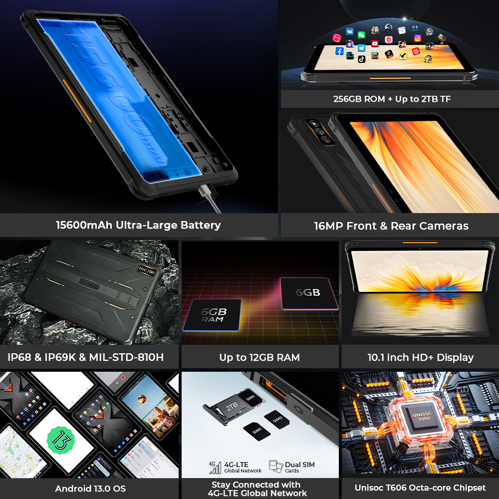 HOTWAV R7 Tablet PC versión Global 10,1 ''HD + 15600mAh 12GB(6 + 6) 256GB Pad OTG carga inversa 2024 tableta Android 13 Widevine L1