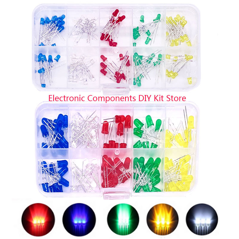 100PCS 3mm 5mm F3 F5 Round LED Ultra Bright White Green Yellow Blue White Red Light Emitting Diode For Diy Kit