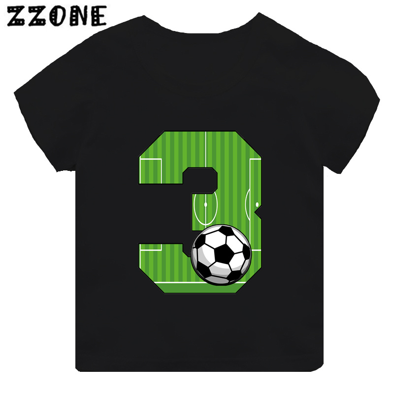 Ropa divertida con estampado de lazo de número de fútbol para niños 1, 2, 3, 4, 5, 6, 7, 8, 9 años, camiseta de dibujos animados de fútbol para cumpleaños, camisetas para niñas