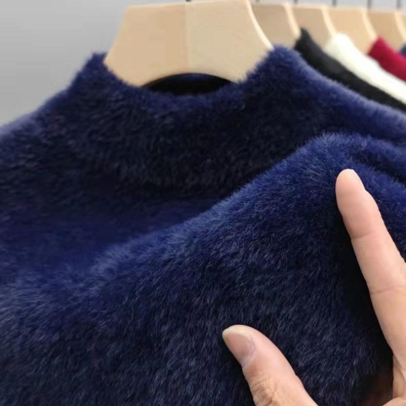 Jersey nuevo para hombre, suéter suave y cálido de manga larga con cuello simulado, suéter de lana fina de Color sólido, suéteres informales sueltos y cálidos gruesos