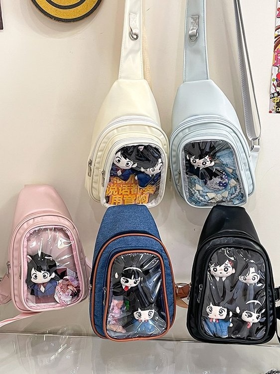 Bolsa de Peito Estilo Japonês para Meninas, Pequena e Transparente, Bolsa de Nylon com F de Zíper