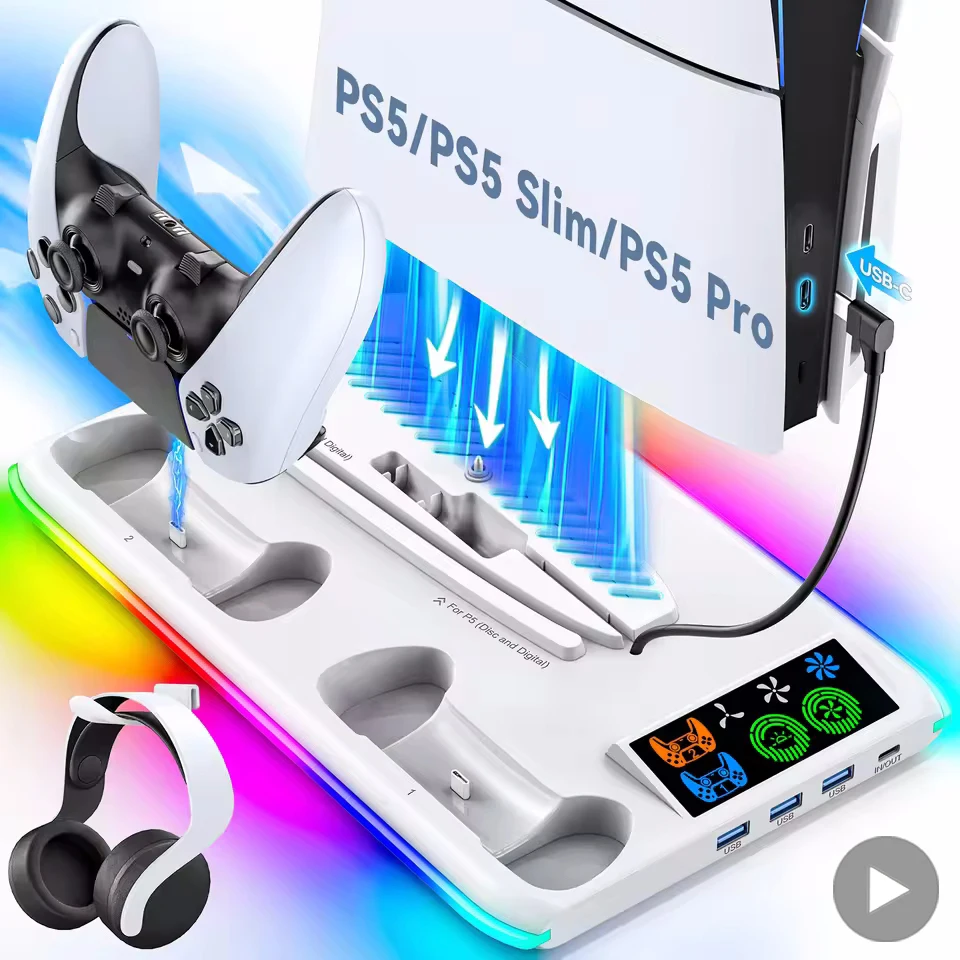 Suporte de jogo para sony ps5 console playstation play stations ps 5 slim pro suporte base ventilador refrigerador rgb acessórios para jogos