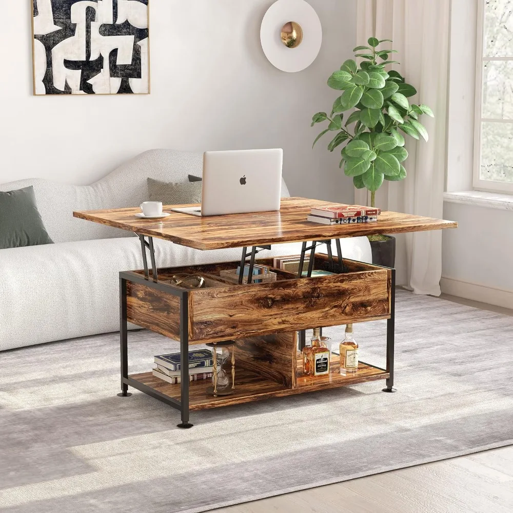 Mesa de centro elevable, mesa de centro multifunción 4 en 1 con compartimento oculto, mesa de comedor moderna con elevación