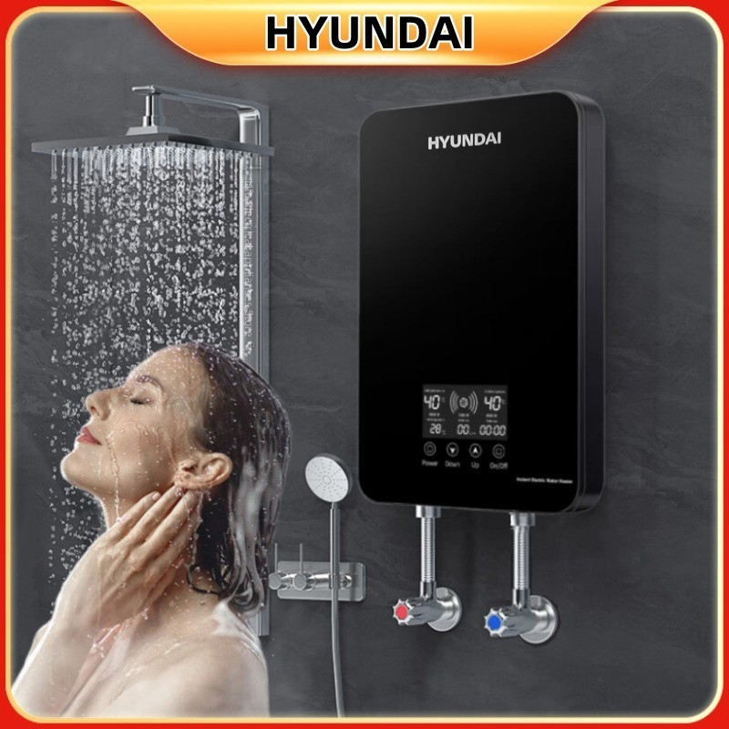 HYUNDAI Calentador de agua eléctrico pequeño Calentamiento rápido instantáneo Temperatura constante inteligente Ducha Baño Agua caliente ilimitada Pantalla de visualización inglesa Visualización en tiempo real