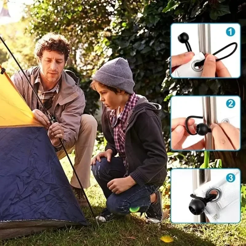 50/10pcs Bungee Ball Tarps Canvas Tarpaulin Flagpole Ties Cord Ends Elastic Rope Lace Fixed Boat Pole Camping Tent Accessories