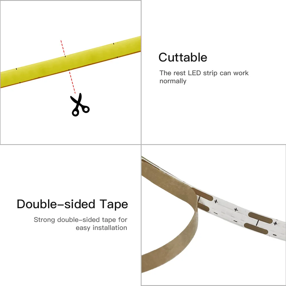 ไฟ LED แบบ COB บางเฉียบ 2 มม. สำหรับงาน DIY ตู้ ชั้นวางของ 12V แสงวอร์มไวท์/คูลไวท์ แบบเส้นยืดหยุ่น