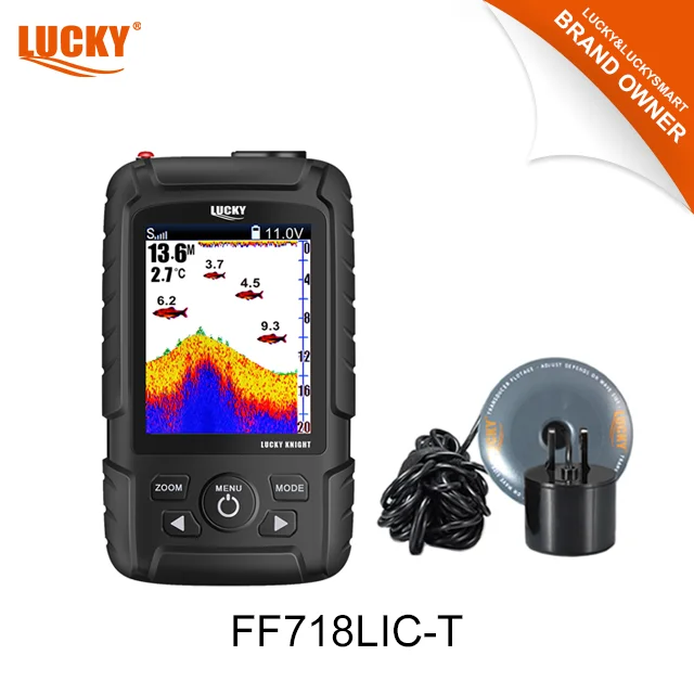 Lucky Fish Finder com sensor transdutor, colorido Lithium-ion Battery, Dot-Matrix Display, 2.8 in, 3.7V, FF718Lic-T