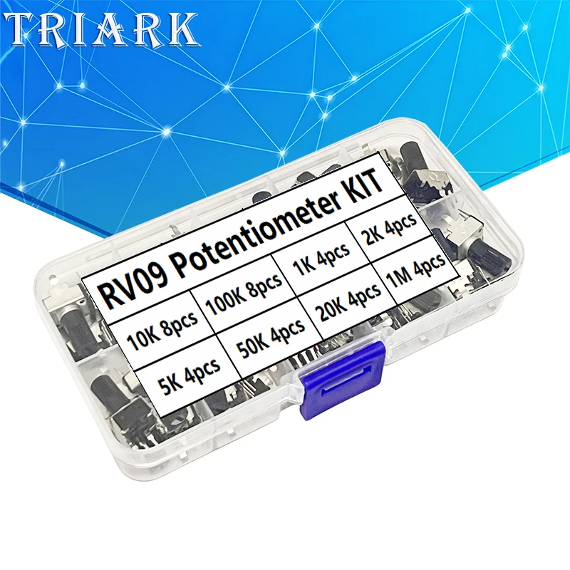 Kit RV09 eje Vertical de 12,5mm 1K 2K 5K 10K 20K 50K 100K 1M 0932 resistencia ajustable 9 tipo potenciómetro giratorio de sello de 3 pines
