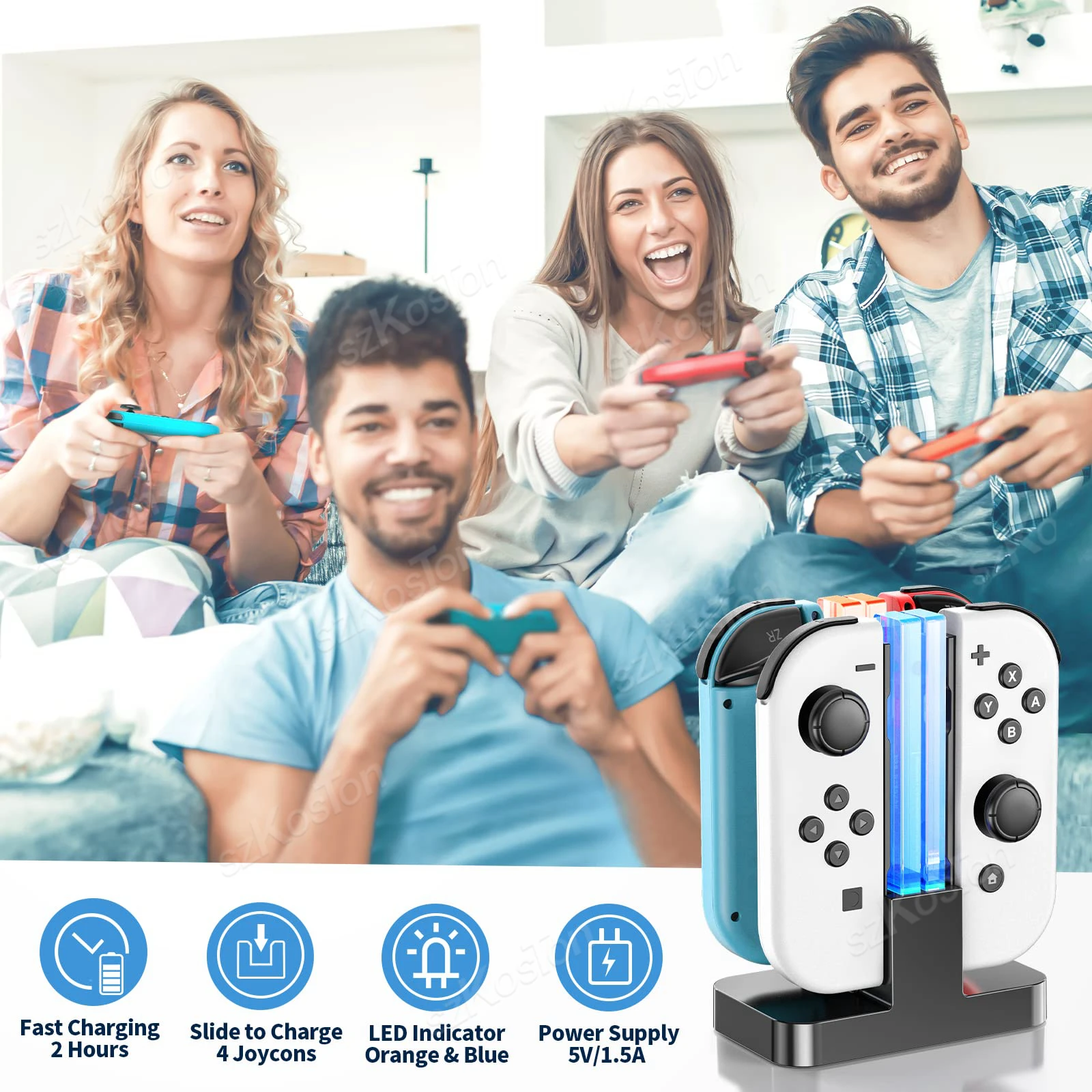Controller Charger Dock Compatible with Nintendo Switch Joy Con with Lamppost LED Indication Charging Station Stand for 4 Joycon