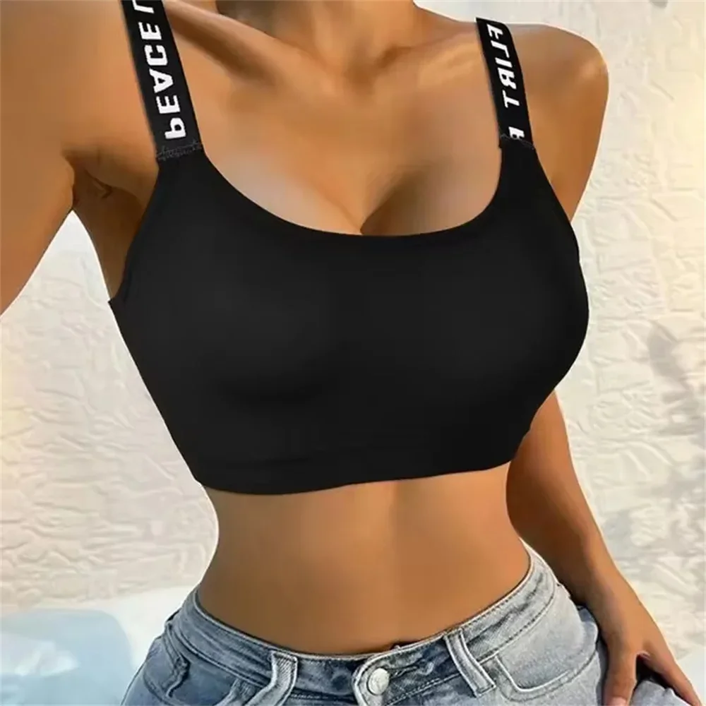 Ropa interior trasera con correa de letras para mujer, sin aros, integrada con cojín para el pecho, correa trasera para el corazón, envoltura para el pecho, fitness, yoga