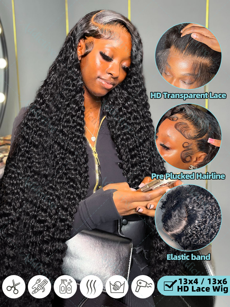 250% 딥 웨이브 13x6 HD 레이스 프론트 인간의 머리 가발 투명 브라질 30 40 인치 워터 웨이브 13x4 레이스 정면 가발 여성용