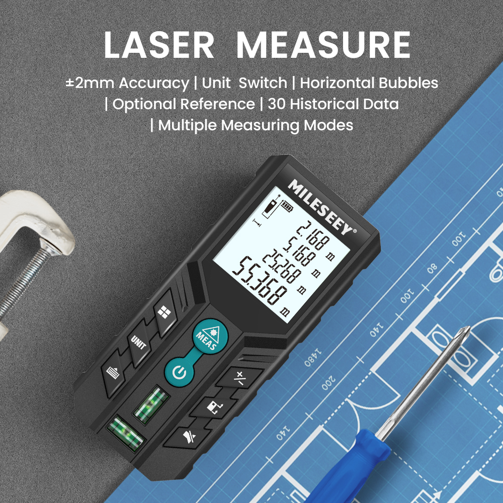Mileseey laser entfernungs messer d2 40m 60m 120m m laser bandmaß doppelte horizontale blase digitales roulette