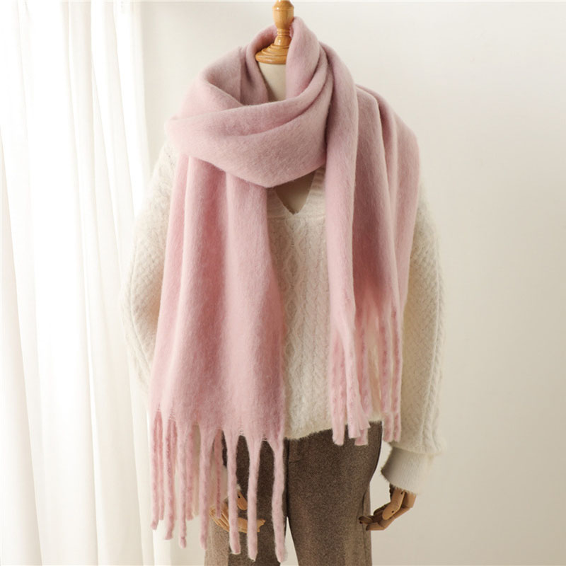 Lenço monocromático com borla para mulheres, xale, envoltório, quente, lenço espessante, lenços macios, Europa, América, outono, inverno, 240cm x 38cm