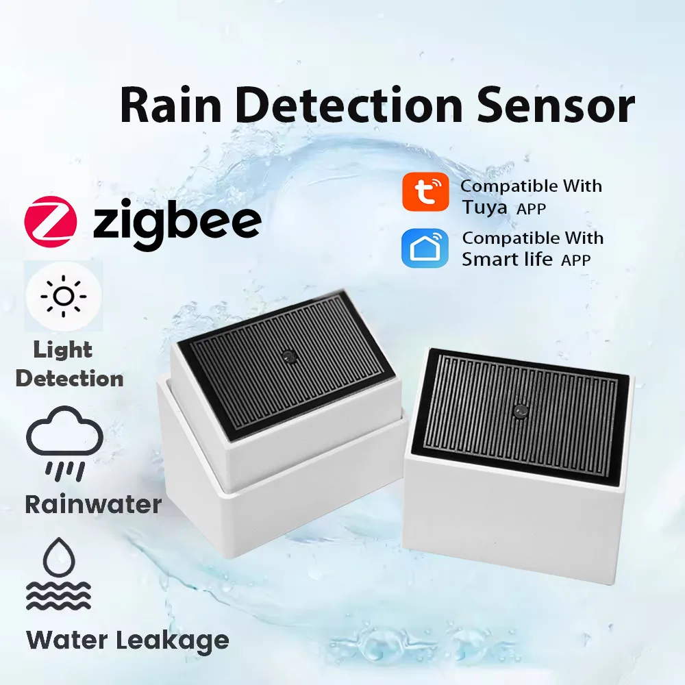 Tuya zigbee sensor de detecção de gotas de chuva com detector de luz ipx4 ao ar livre à prova d' água suporte assistente doméstico zigbee2mqt uso bateria