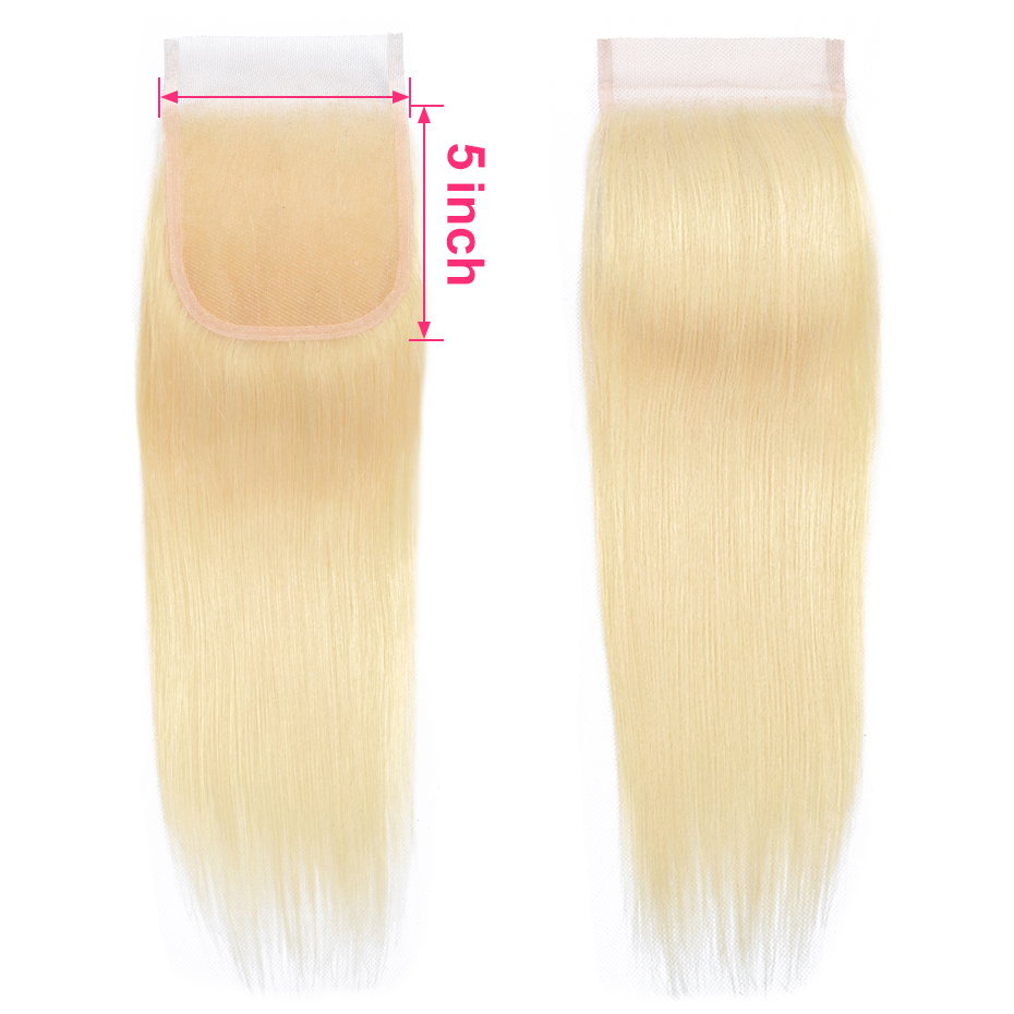 Blonder Haarverschluss 5x5 gerader Spitzenverschluss 10''-22'' # 613 Blondes Echthaar Remy Transparent 4x4 Spitzenhaar Verschluss HairUGo