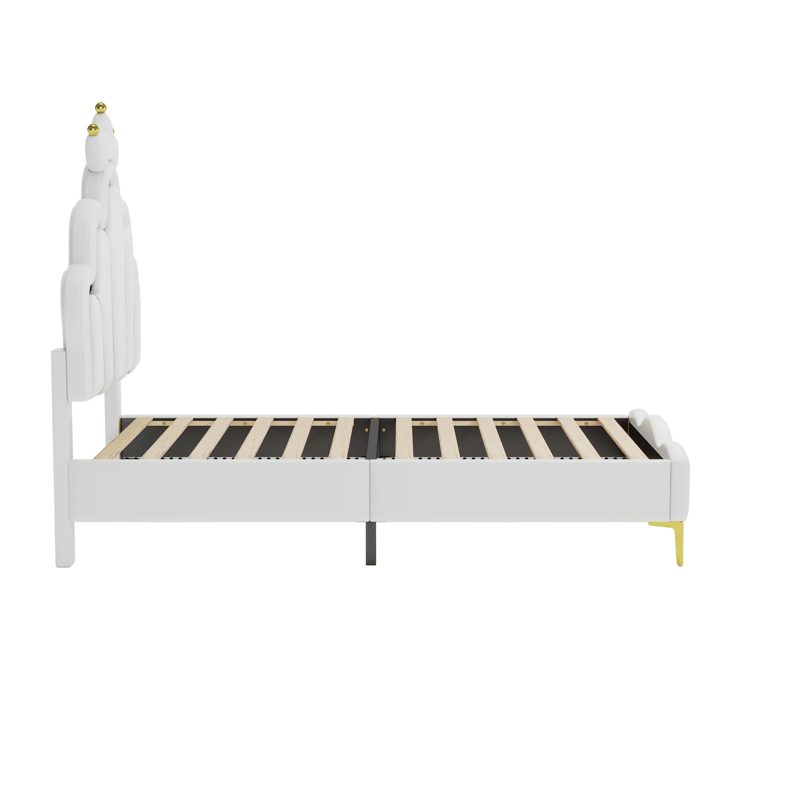 Comanlai-Cama infantil com luz LED, cabeceira em forma de coroa, cama estofada em couro PU, branco, 90x200cm