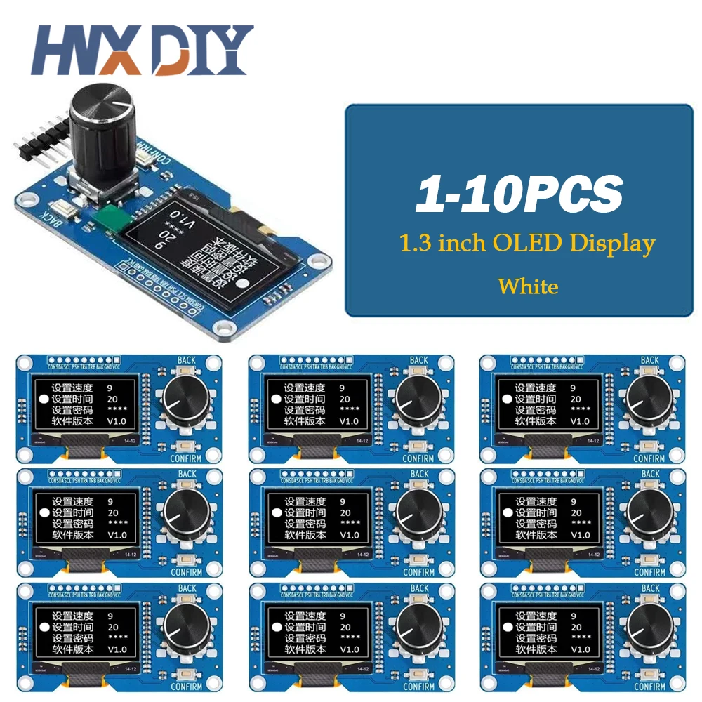 1-10pcs 1.3-inch OLED Display Module White/Blue Button EC11 Rotary Encoder IIC Interface LCD Screen