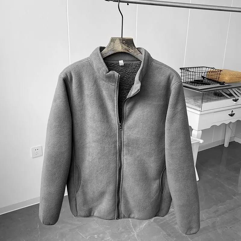 Winter Fleece Jacke einfarbig Sherpa Freizeit mantel dicken warmen Stehkragen Reiß verschluss Outdoor Wind break Jacke weich bequem