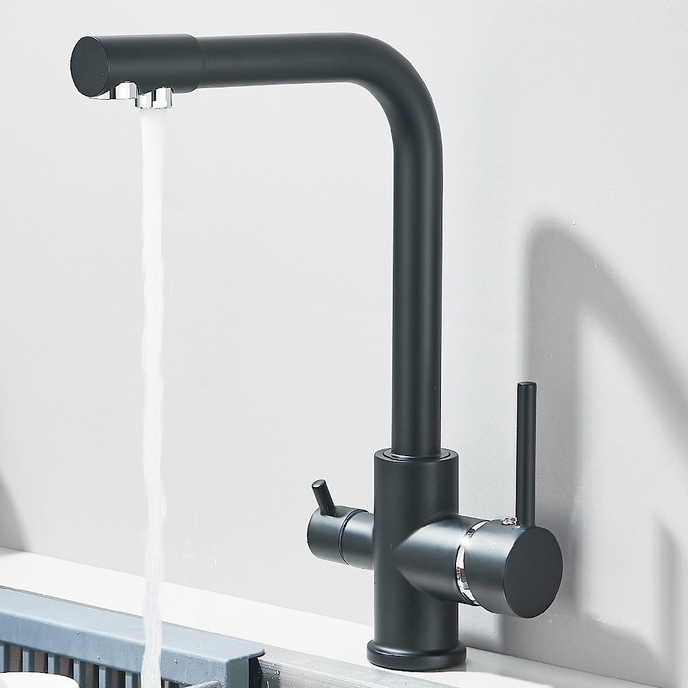 Robinet de cuisine avec filtre à eau noir et gris, mélangeur, filtre à eau potable, robinet d'évier, robinet d'eau chaude et froide pour la cuisine