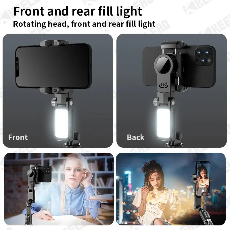KEELEAD 360-Grad-Gimbal, Selfie-Stick-Stativ mit ferngesteuertem Fülllicht, folgende Aufnahme, Stabilisator für Smartphone Live/Vlog