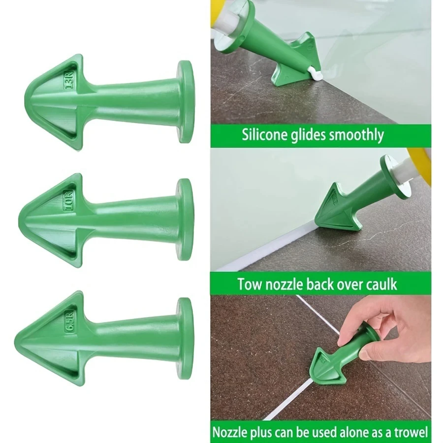 สีเขียวยิงกาวชุดเครื่องมือ 3PCS ซิลิโคน Applicators หัวฉีด,พลาสติก Caulk Finishing เครื่องมือสําหรับห้องครัว,ห้องน้ํา,หน้าต่าง