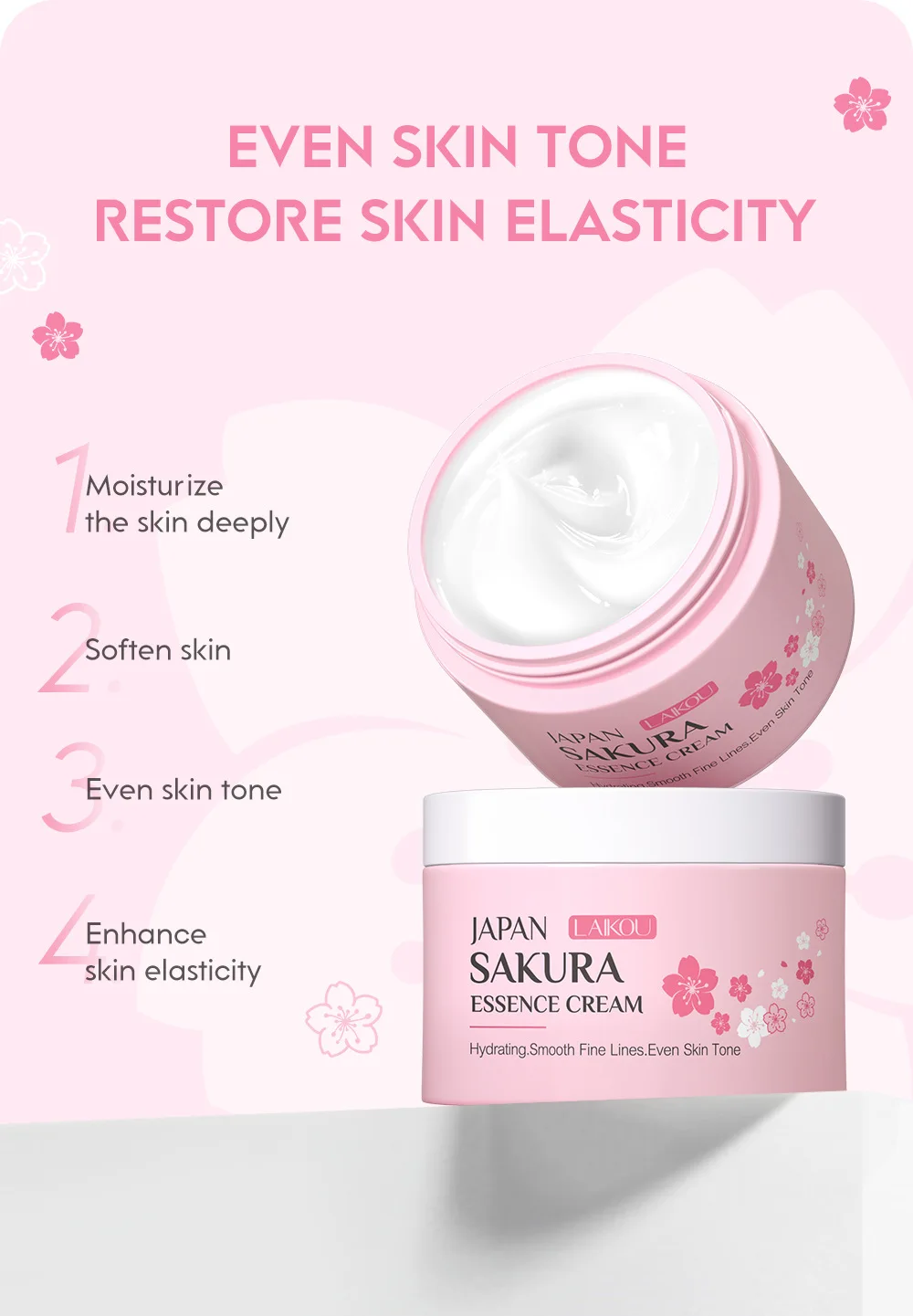 LAIKOU Japan Sakura Essence Cream Cherry Blossom Facial Cream Moisturizing Improving Dryness & Roughness Face Skin Care