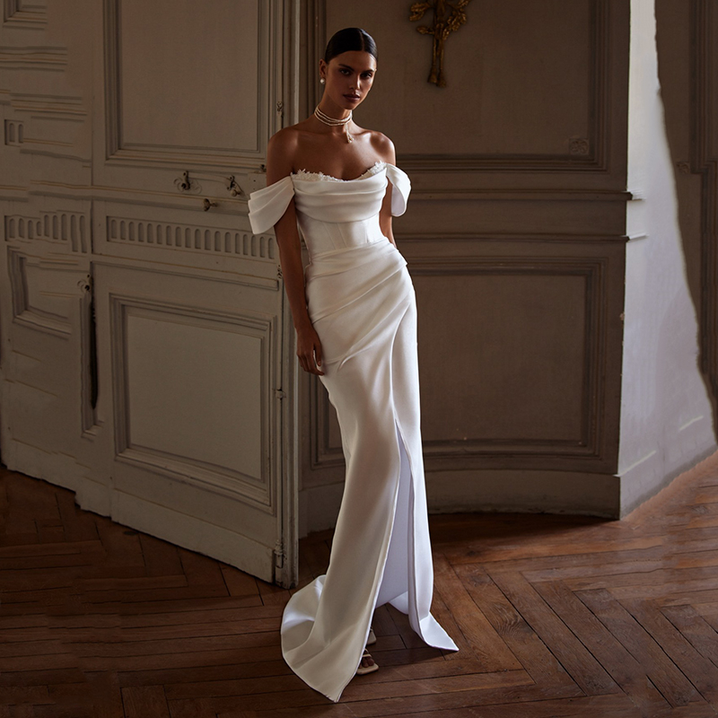 Eightree Weiße Meerjungfrau Brautkleider Frauen Weg Von Der Schulter Spitze Brautkleid Elegante Hochzeit Abend Prom Kleider Angepasst