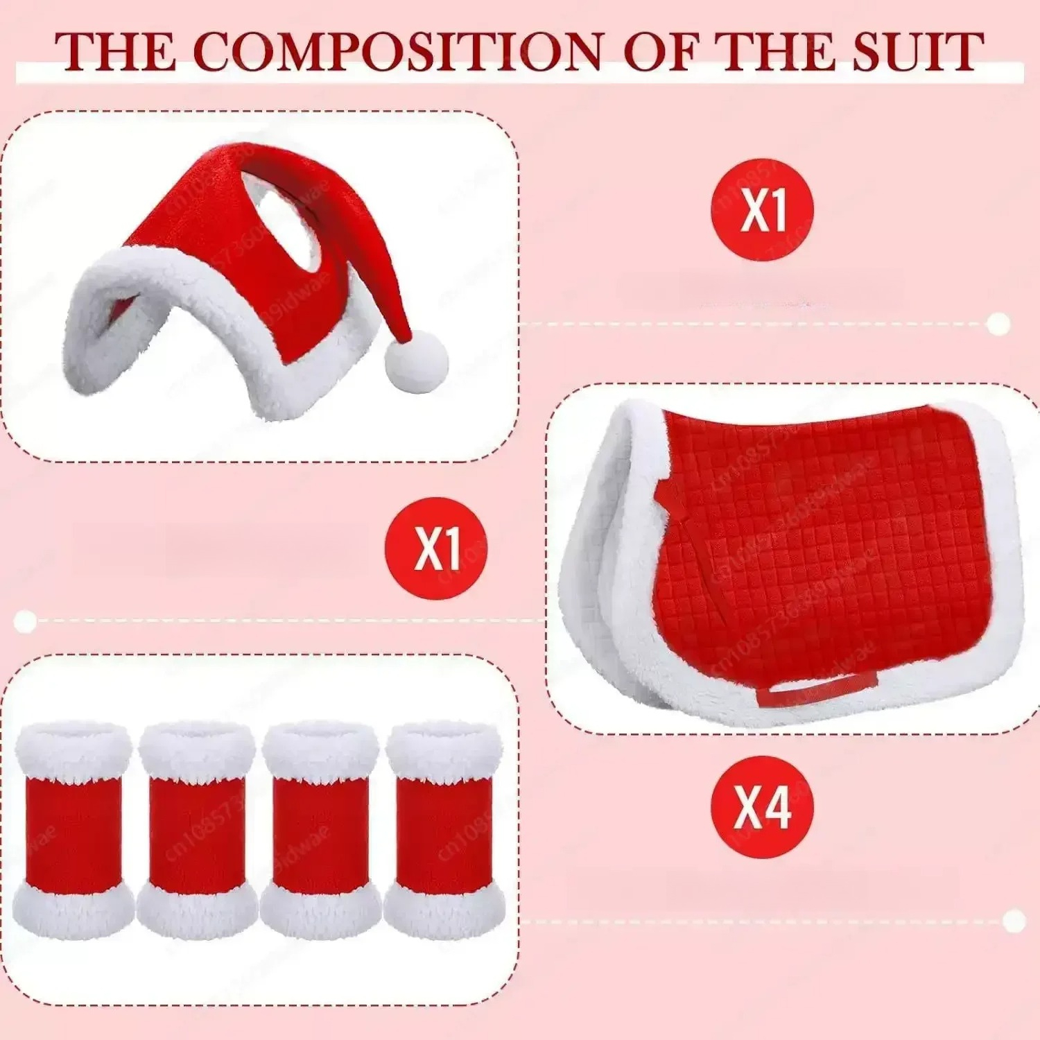 New Christmas Set Pet Horse Leggings Horse Hat Saddle Standing Wrap Horse Legs Loose and Comfortable