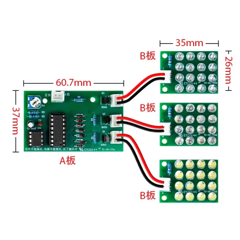 Kit di pratica di saldatura elettronica fai-da-te NE555 Kit di progettazione di produzione del modulo stroboscopico con luce di allarme LED flash rosso, bianco e blu