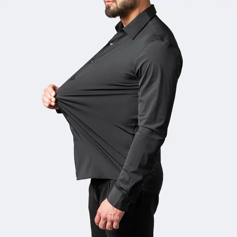 55-105Kg Heren Elastisch Shirt Met Lange Mouwen, Niet Strijken Zakelijke Kleding, Professionele Werkkleding, Opstaande Kraag Overhemd