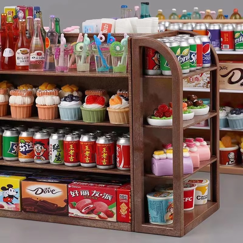 ミニシミュレーションスーパーマーケット 4 棚ドールハウス装飾スナックドリンク食品遊び子供ままごとおもちゃモデル