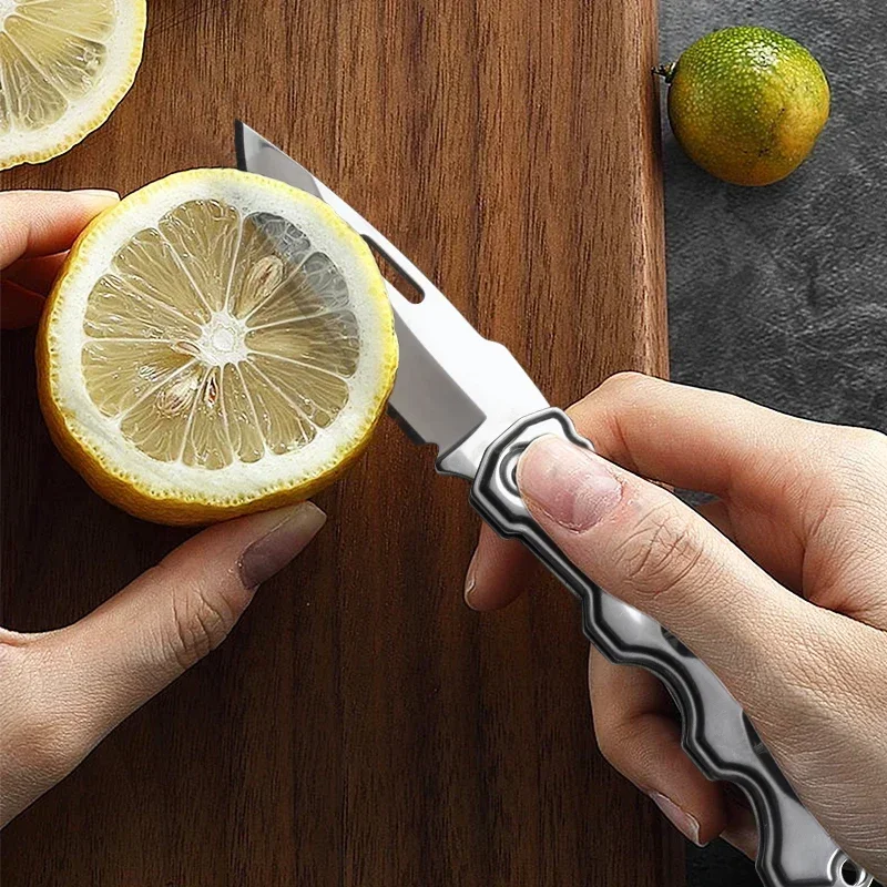 Utility Folding Knife Kitchen Fruit Slicing Pocket Knife Stainless Steel Fruit Cutter Knife Multi Foldable Knife with Keychain