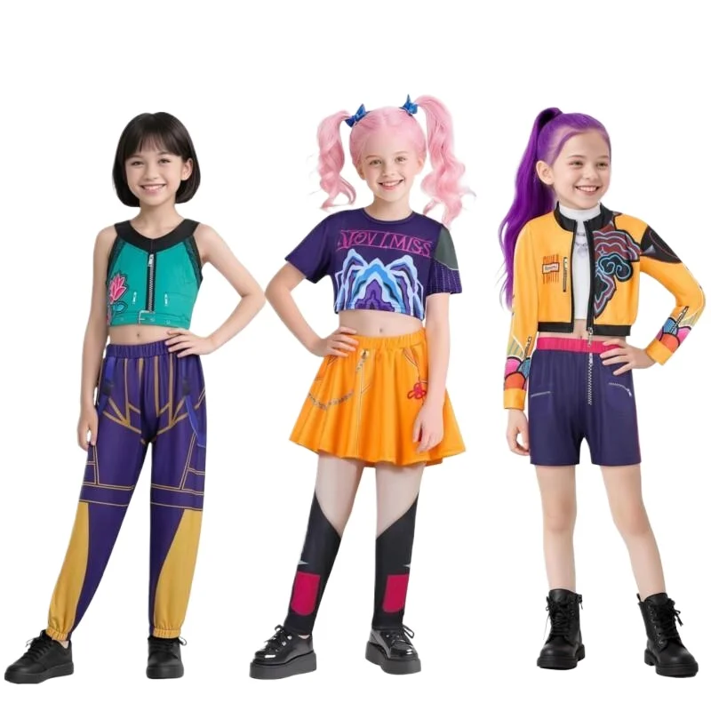 Disfraz de demonio para niños k-pop Mira Rumi Zoey Hunters, disfraz de Cosplay para niña, ropa de juego de rol con patrón de escenario de Halloween